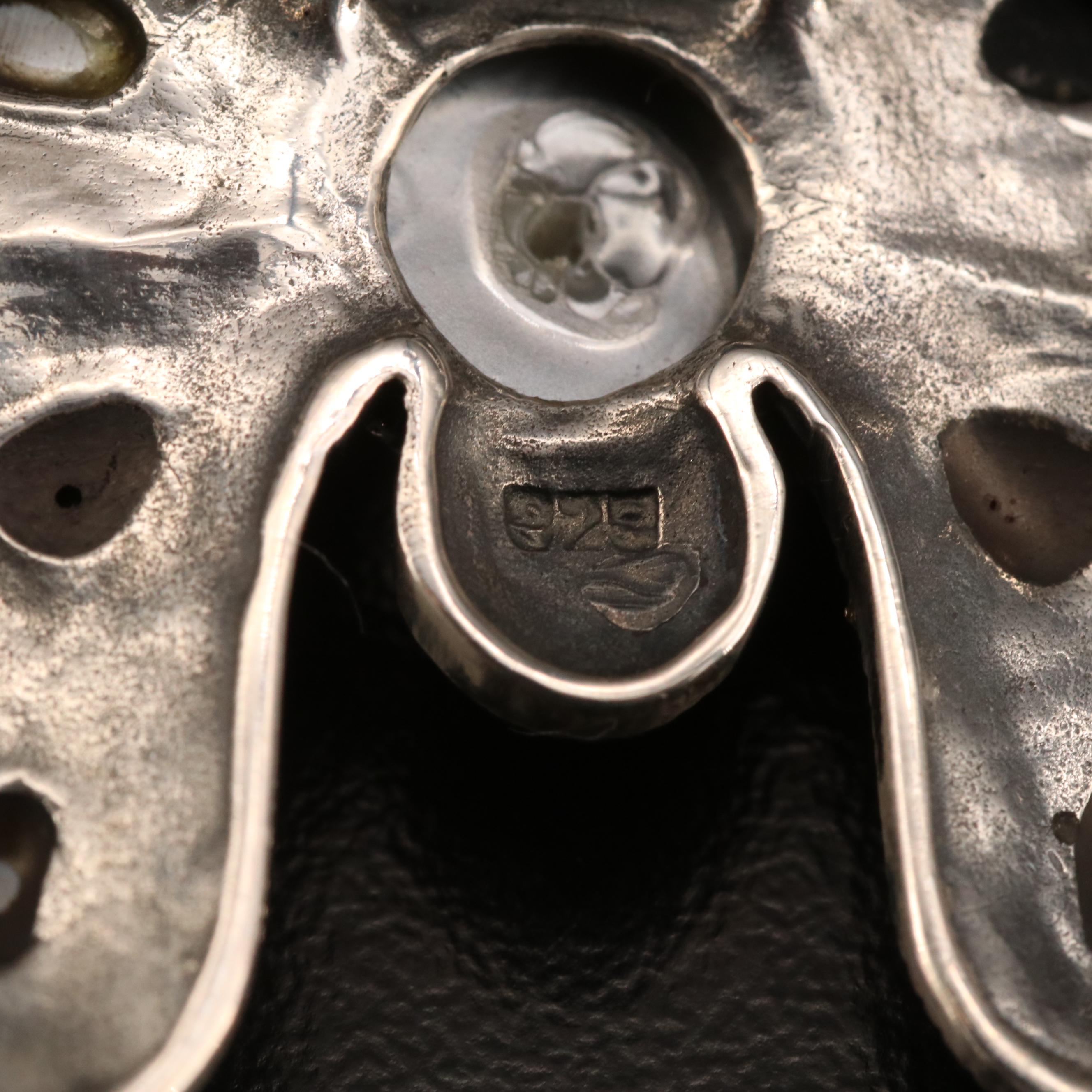 Sterling Mother of Pearl and Black Onyx Jewelry Including Butterfly Brooch