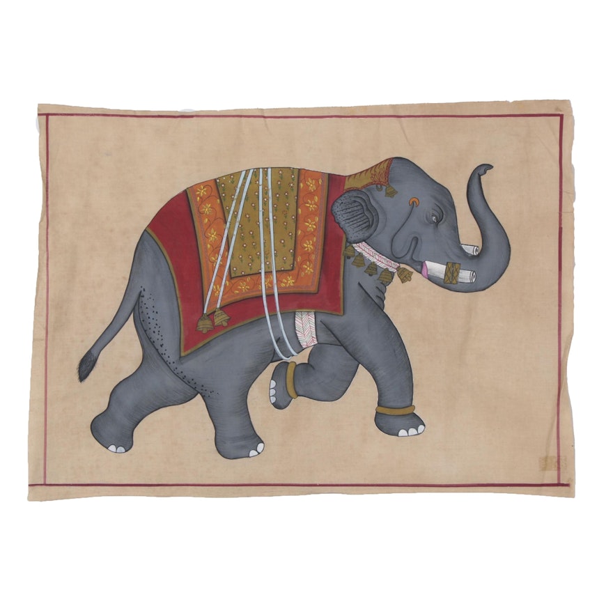 Indian Mughal Style Gouache Painting of an Elephant