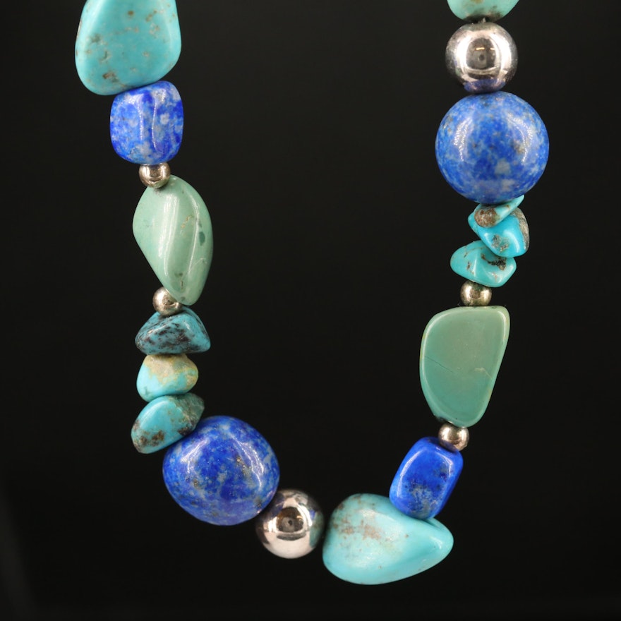 Sterling Turquoise and Lapis Lazuli Beaded Necklace