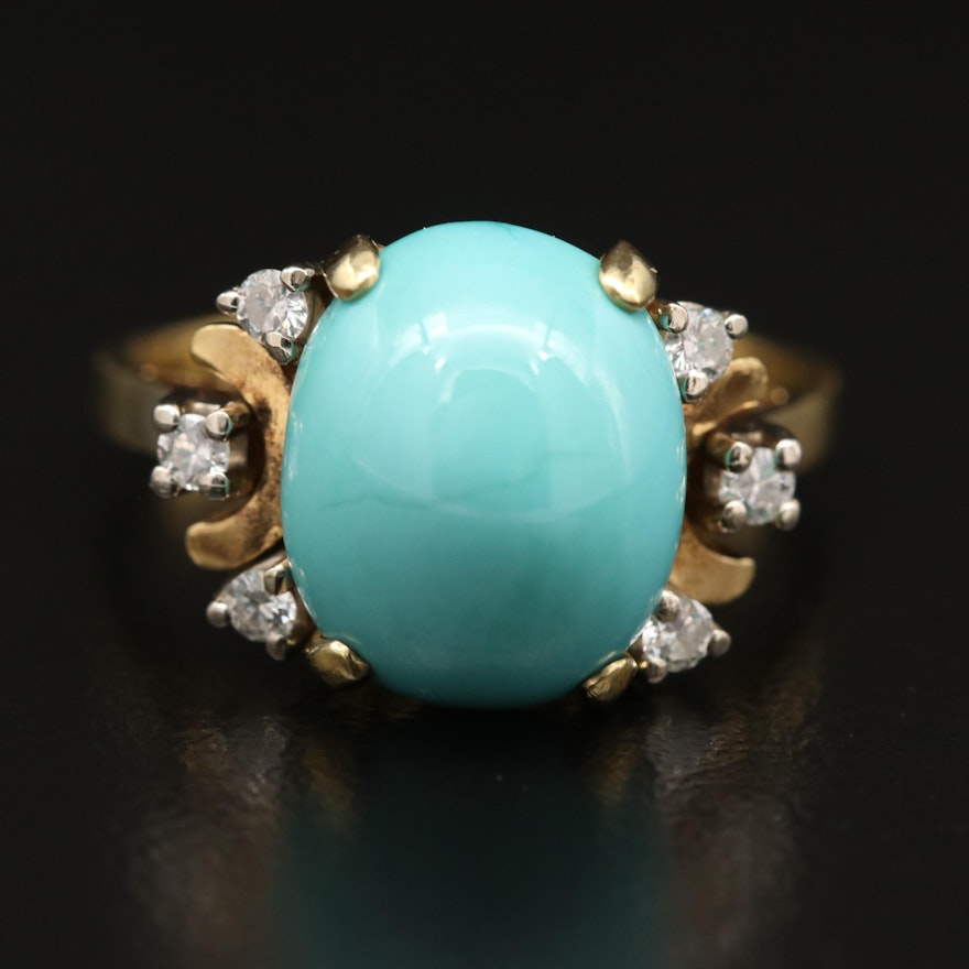 Vintage 18K Turquoise and Diamond Ring