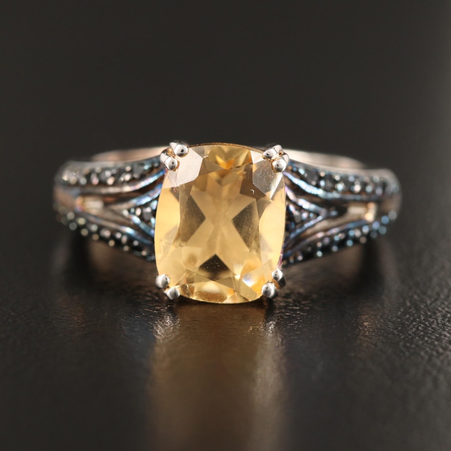 Sterling Silver Citrine and Cubic Zirconia Ring