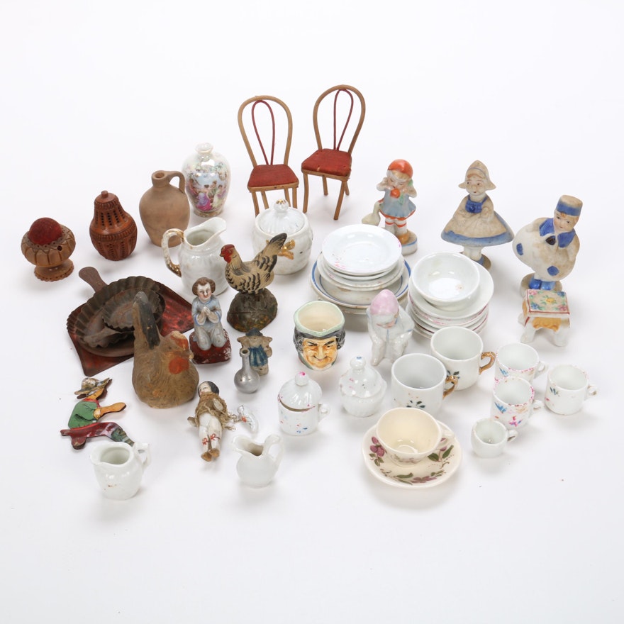 Miniatures, Doll House Decor, and Figurines Including Bobbles, Early/Mid 20th C.