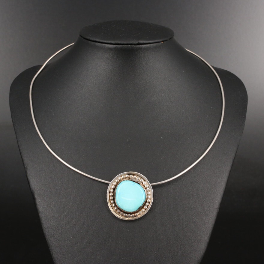 Sterling Turquoise Pendant Collar Necklace