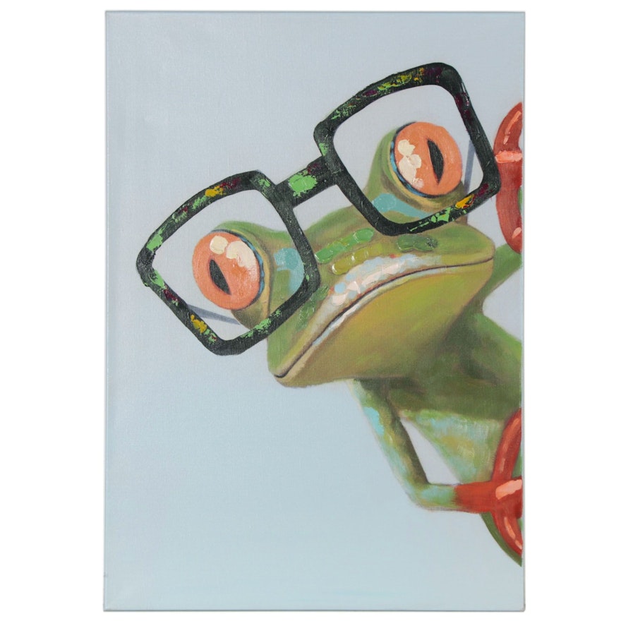 Embellished Giclée of a Red-Eyed Tree Frog Wearing Glasses
