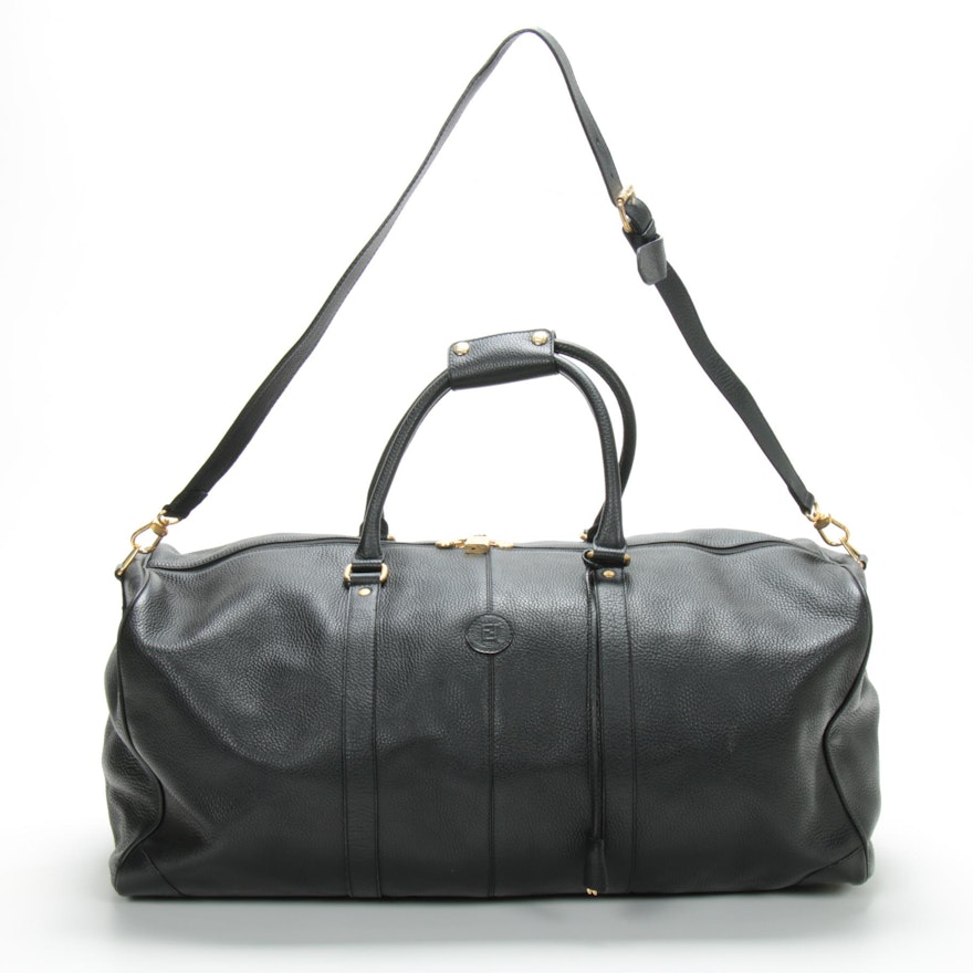 Fendi Duffle Bag in Black Grained Leather with Detachable Shoulder Strap