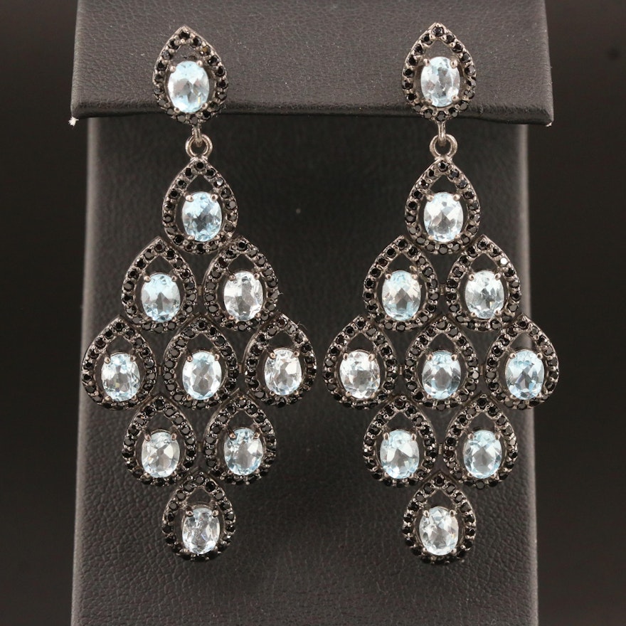 Sterling Silver Topaz and Spinel Drop Earrings