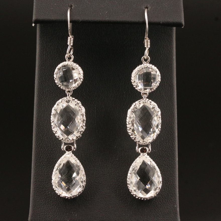 Sterling Silver Graduated Quartz Dangle Earrings