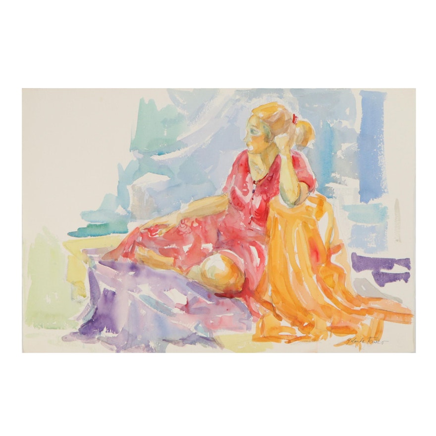 Yolanda Fusco Watercolor Painting of Reclining Female Figure