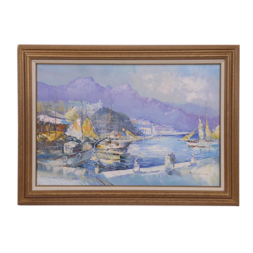 Impressionist Style Coastal Landscape Oil Painting, Late 20th Century