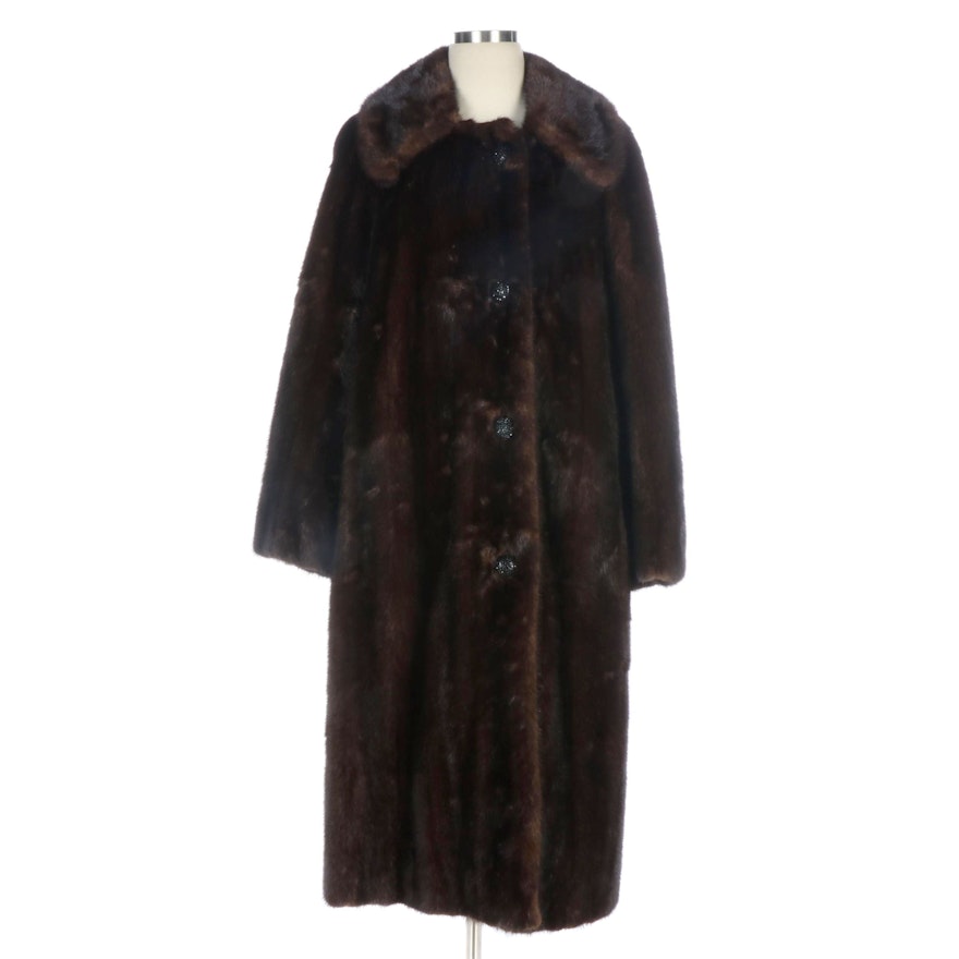 Brown Mink Fur Coat with Embellished Buttons from Gidding-Jenny, Vintage