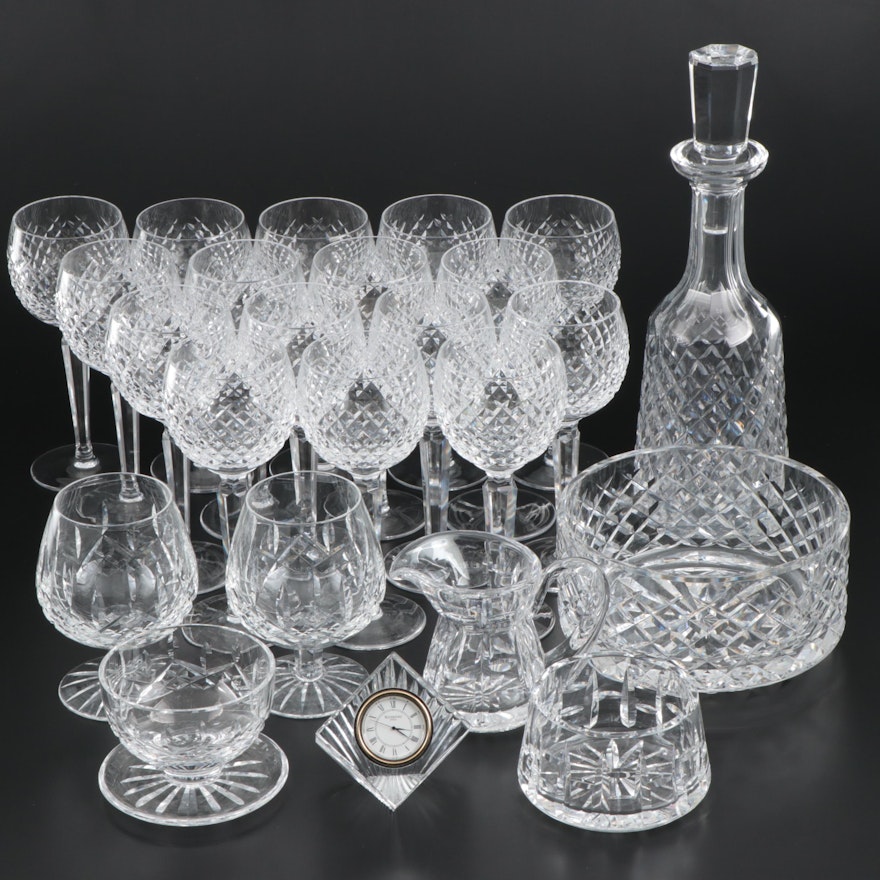 Waterford Crystal "Alana" Decanter and Hock Glasses with Other Waterford Crystal