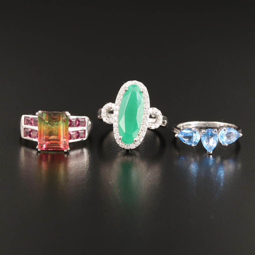 Sterling Silver Gemstone Rings Including Quartz and Garnet