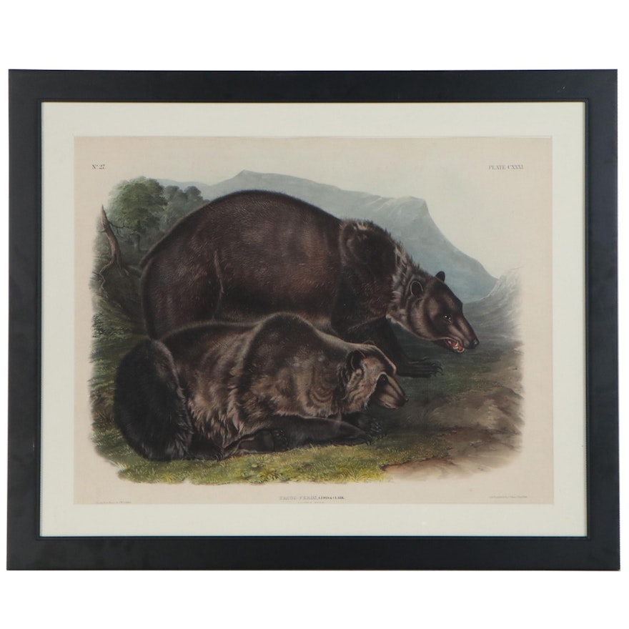 John Woodhouse Audubon Hand-Colored Lithograph "Grizzly Bear," 1848