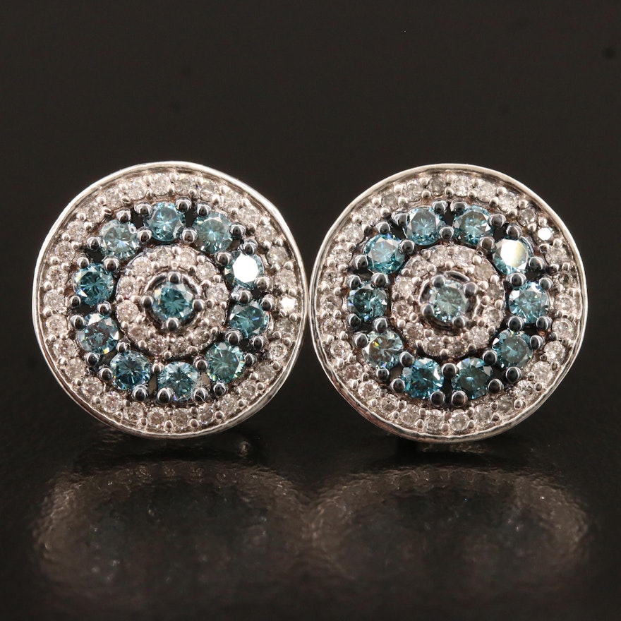 Sterling Silver 1.33 CTW Diamond Button Earrings