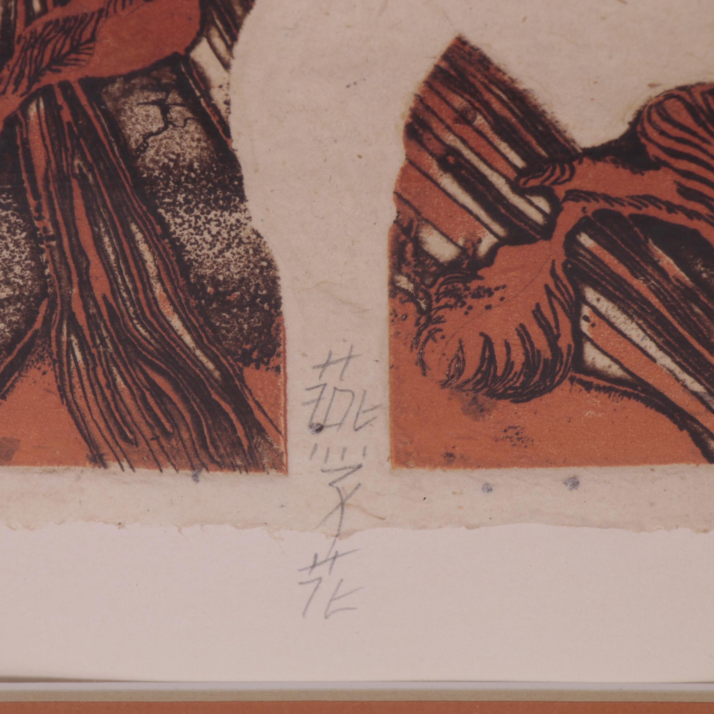 Frances Vella Embossed Colored Etching "Irises," Late 20th Century