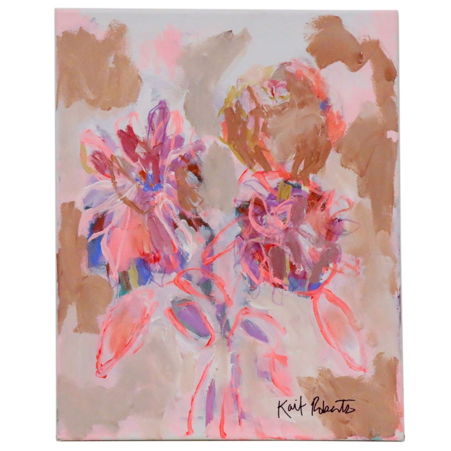 Kait Roberts Abstract Acrylic Painting "Evening Garden in Vase", 2020