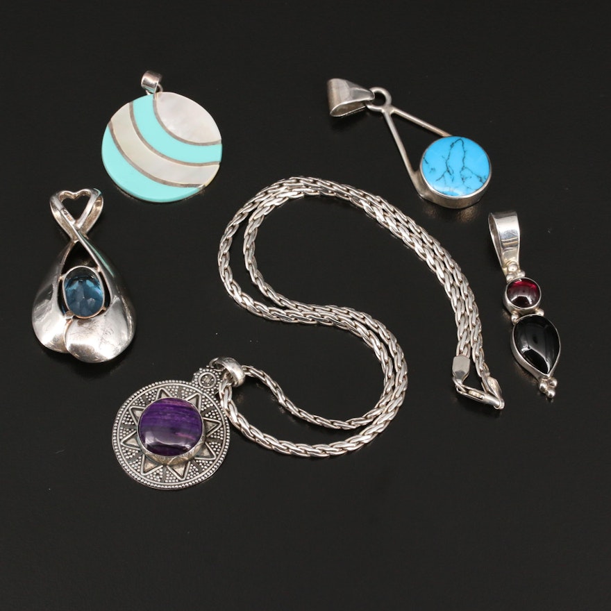 Sterling Silver Necklace Chain with Various Gemstone Pendants