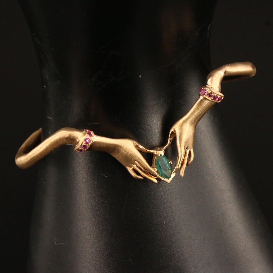 14K Emerald and Synthetic Ruby Cuff