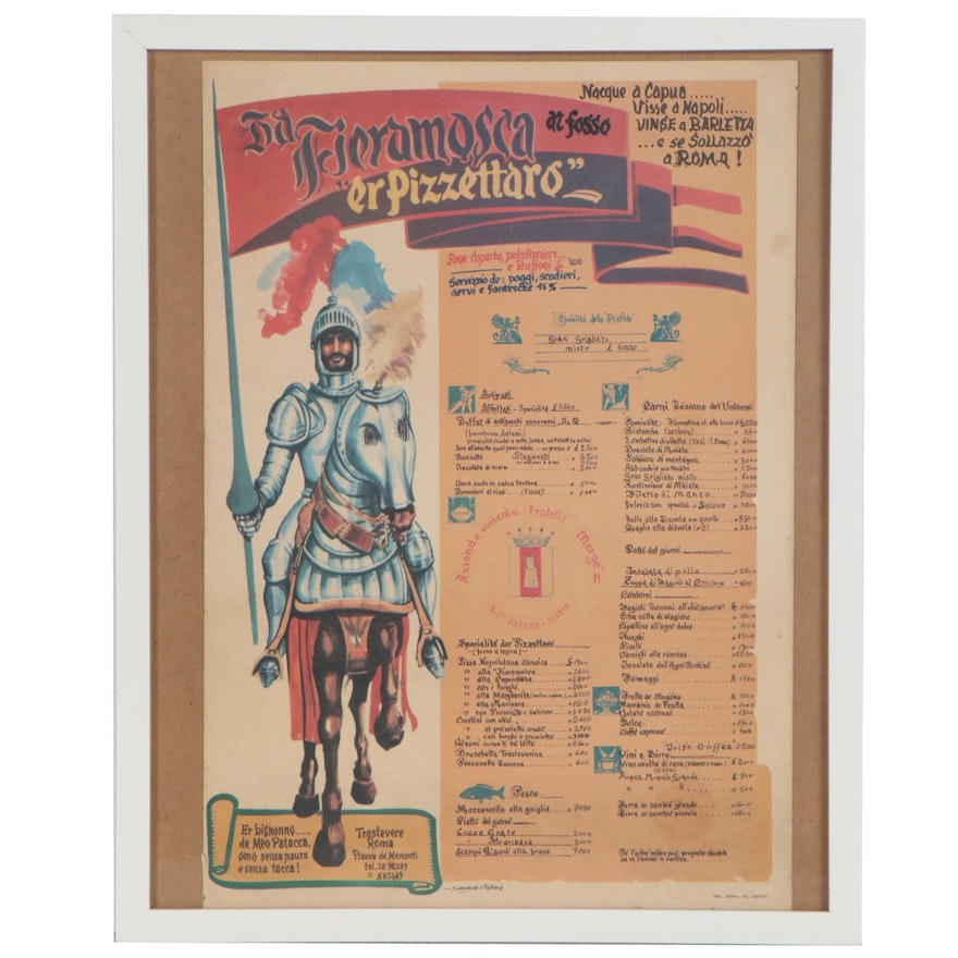 Offset Lithograph Menu Poster "Da Fieramosca er Pizzettaro", 20th Century