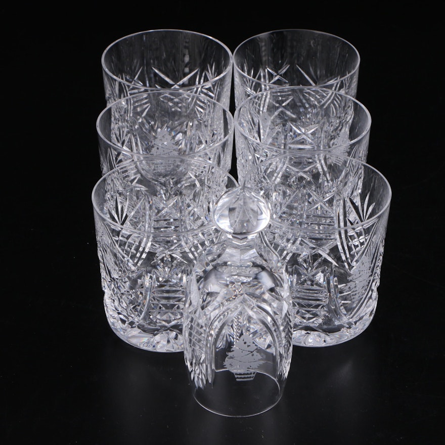 Waterford Crystal "Christmas Suite" Old Fashioned Glasses and Bell