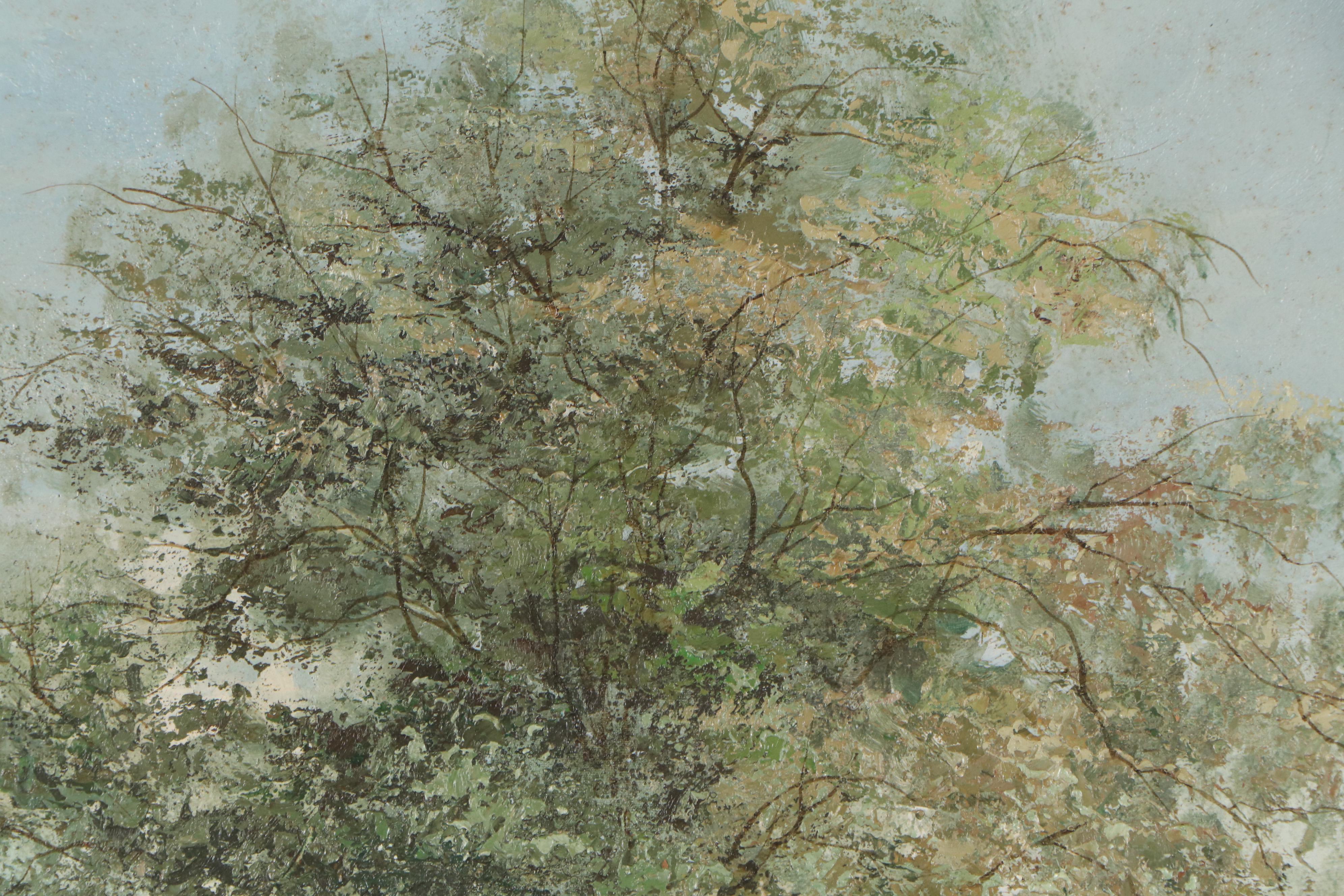 Jean-Claude Cubaynes Oil Painting of Barbizon Houses, Late 20th Century