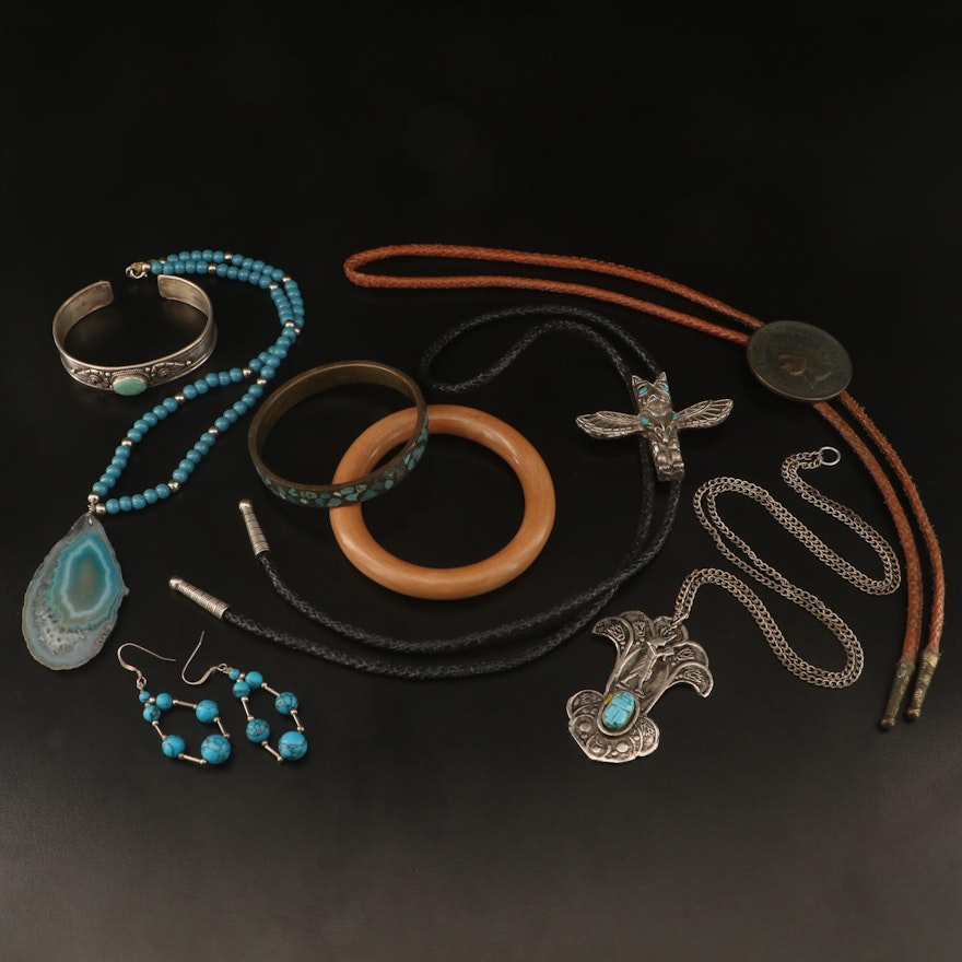 Assorted Jewelry Featuring Agate, Wood, Faience and Coin Accents
