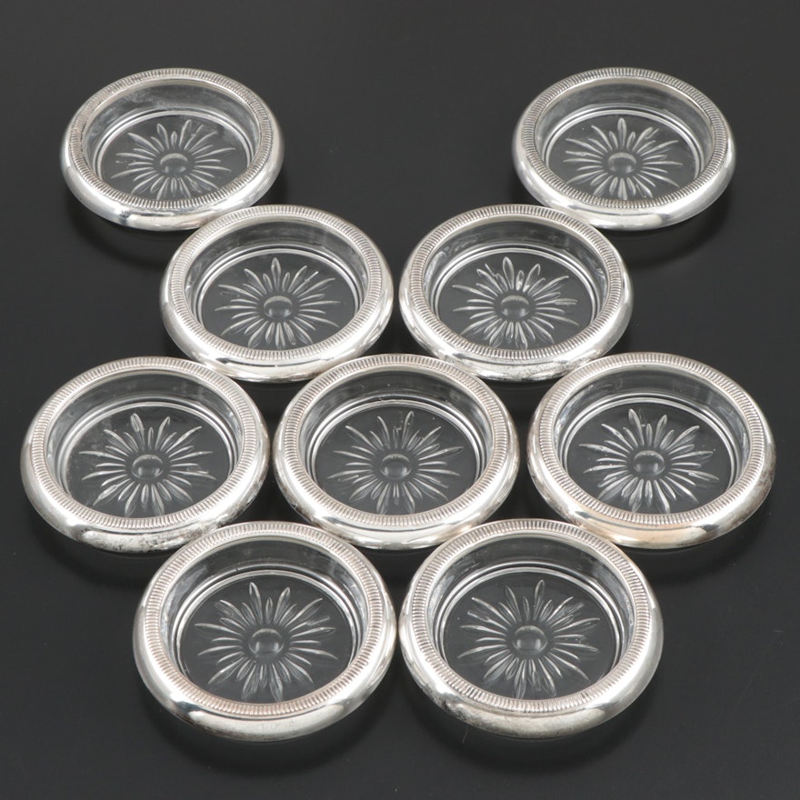 Crown Sterling Silver and Glass Coasters