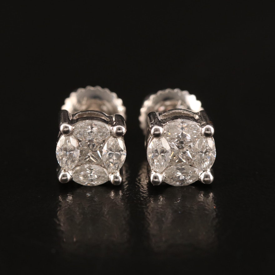 14K Diamond Cluster Stud Earrings