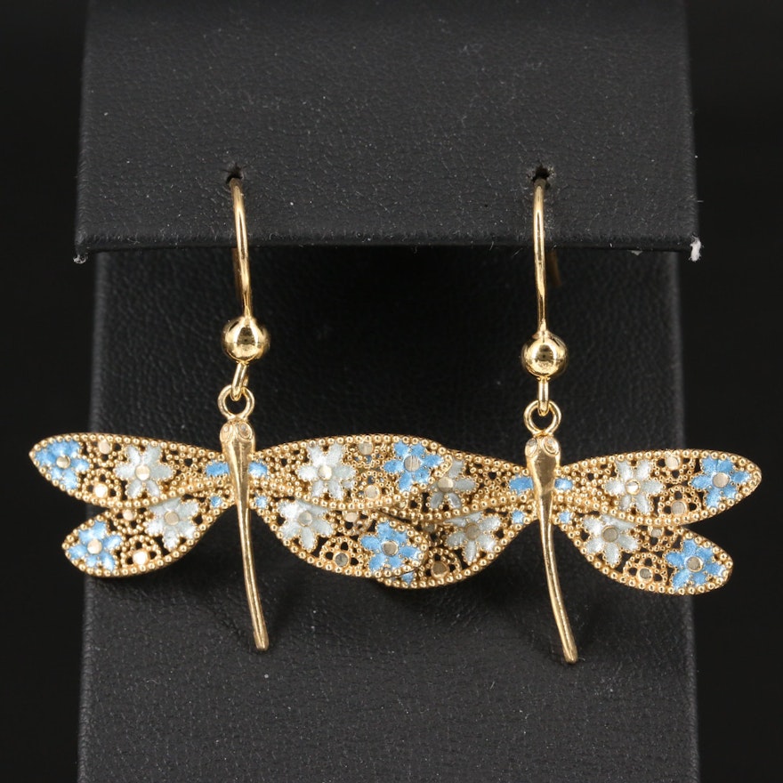 Sterling Enamel Dragonfly Dangle Earrings