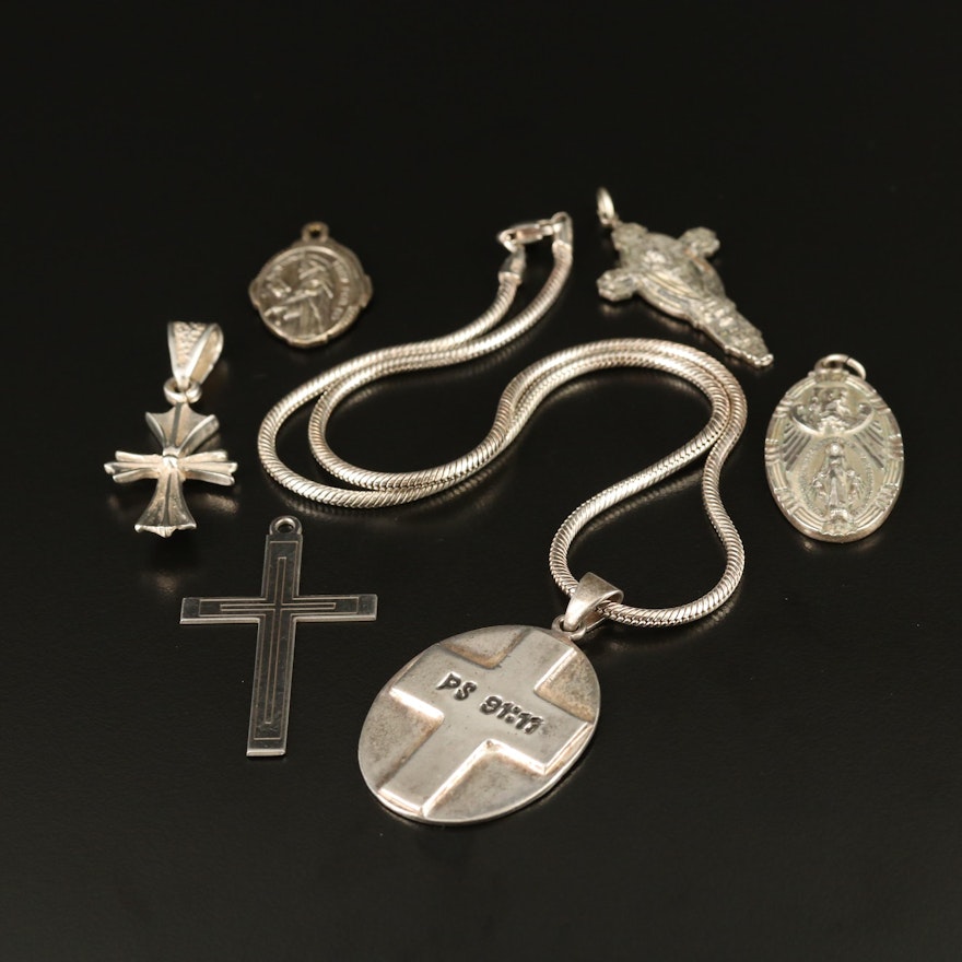 Sterling Silver Evangelic Pendants with Snake Chain Necklace