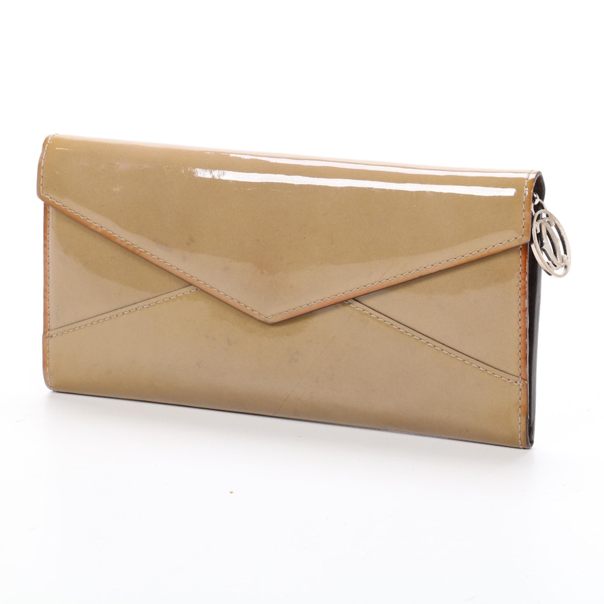 Cartier Envelope Wallet in Khaki Patent Leather