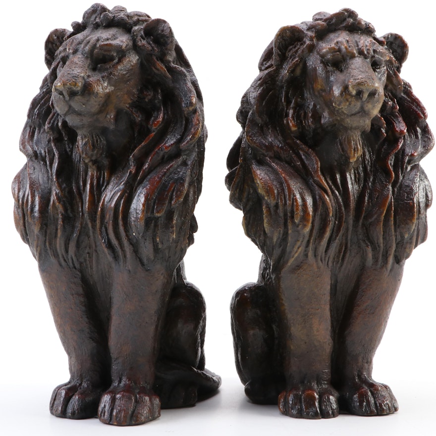 Pair of Sitting Lions Statuettes, Contemporary