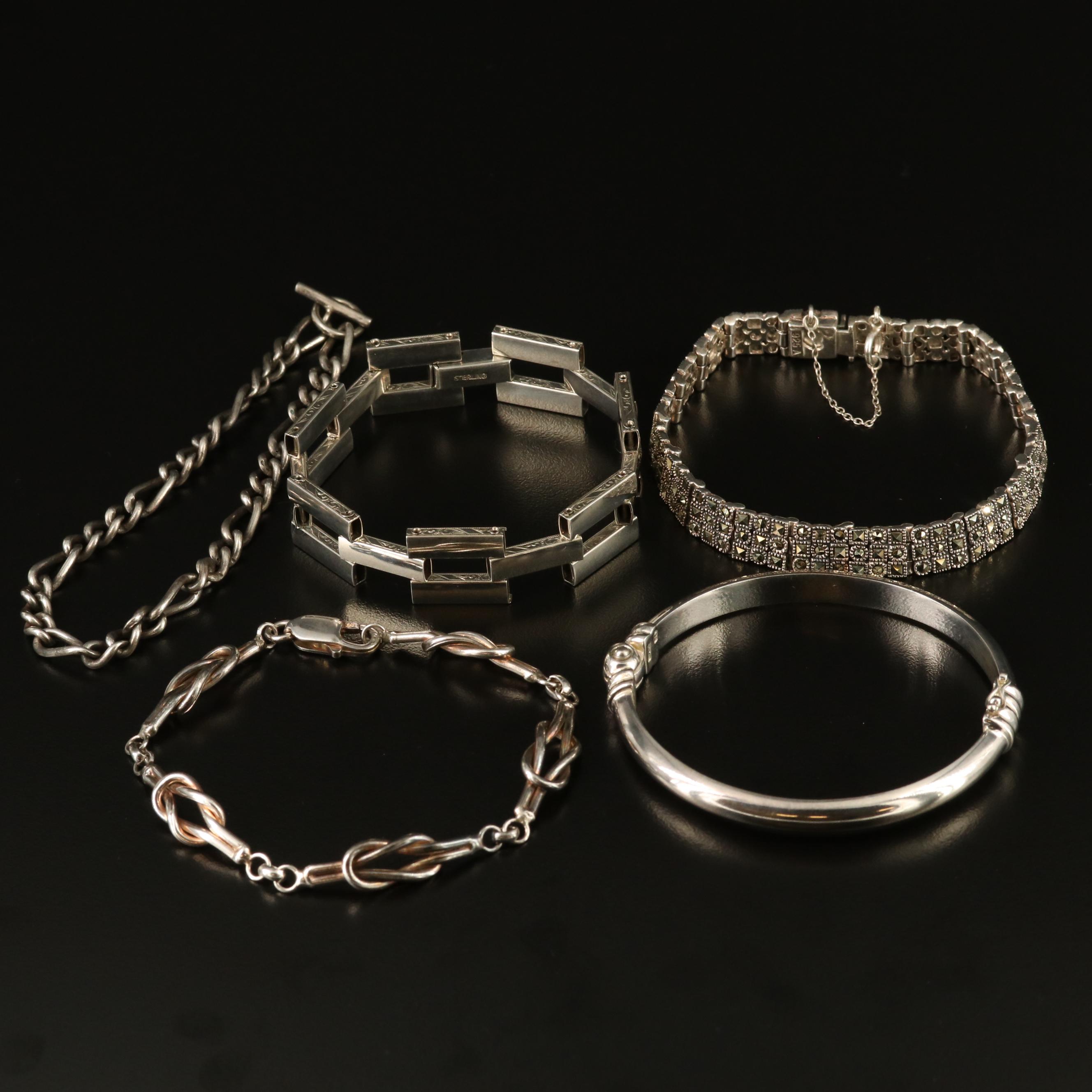 Selection of Sterling Silver Link Bracelets and Bangle