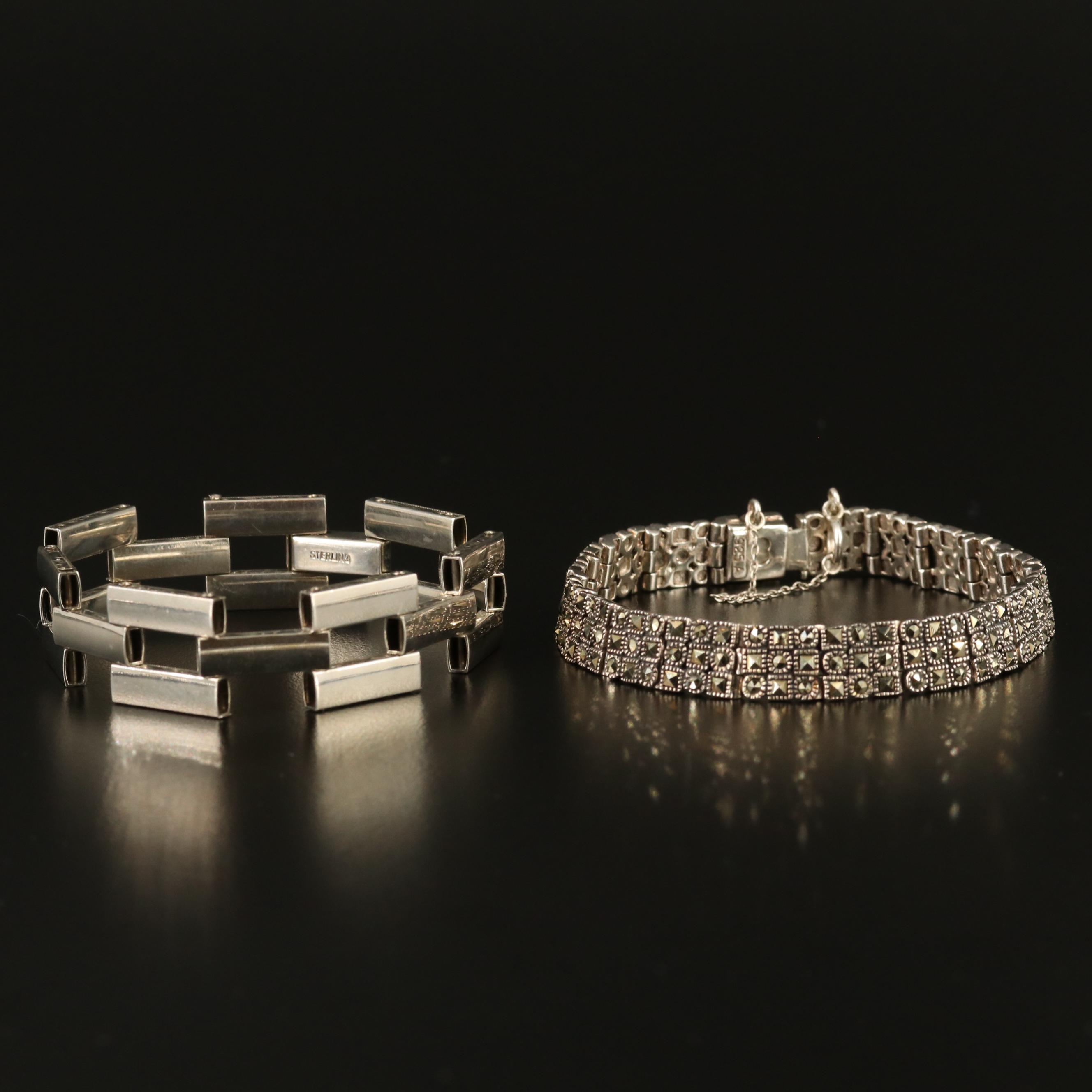 Selection of Sterling Silver Link Bracelets and Bangle