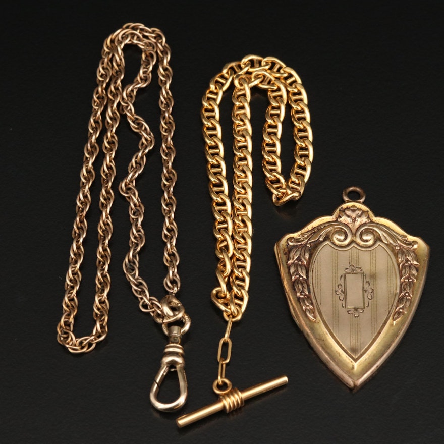 Pair of Vintage Gold Filled Watch Chains and Locket