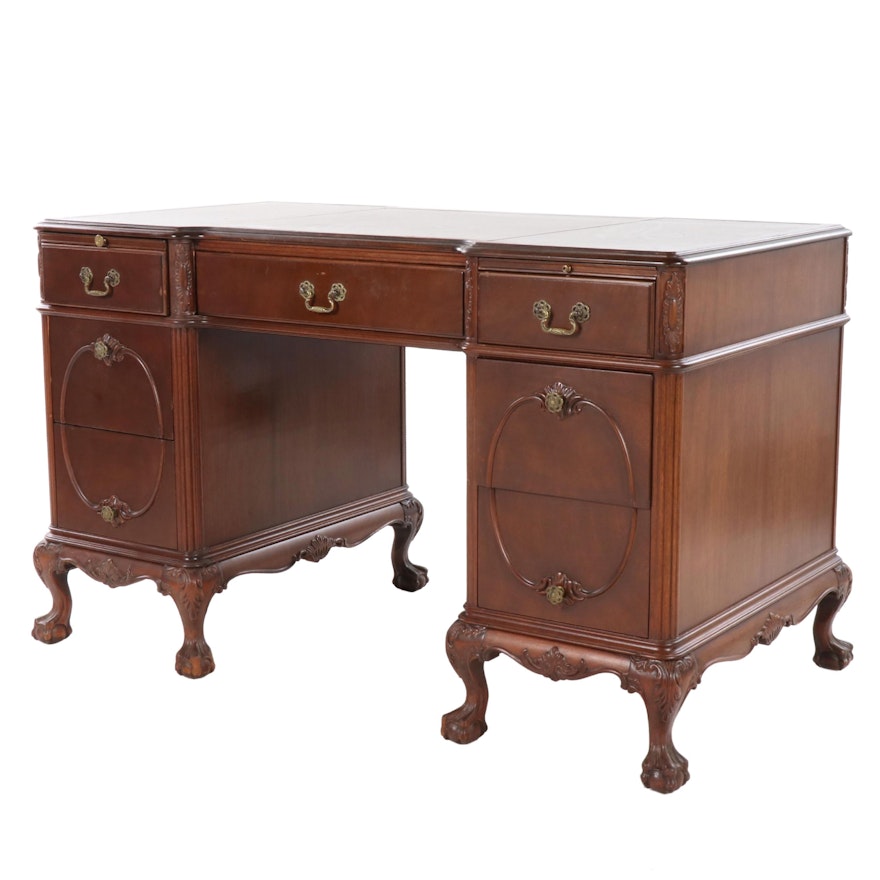 Chippendale Style Mahogany Double-Pedestal Desk, 20th Century