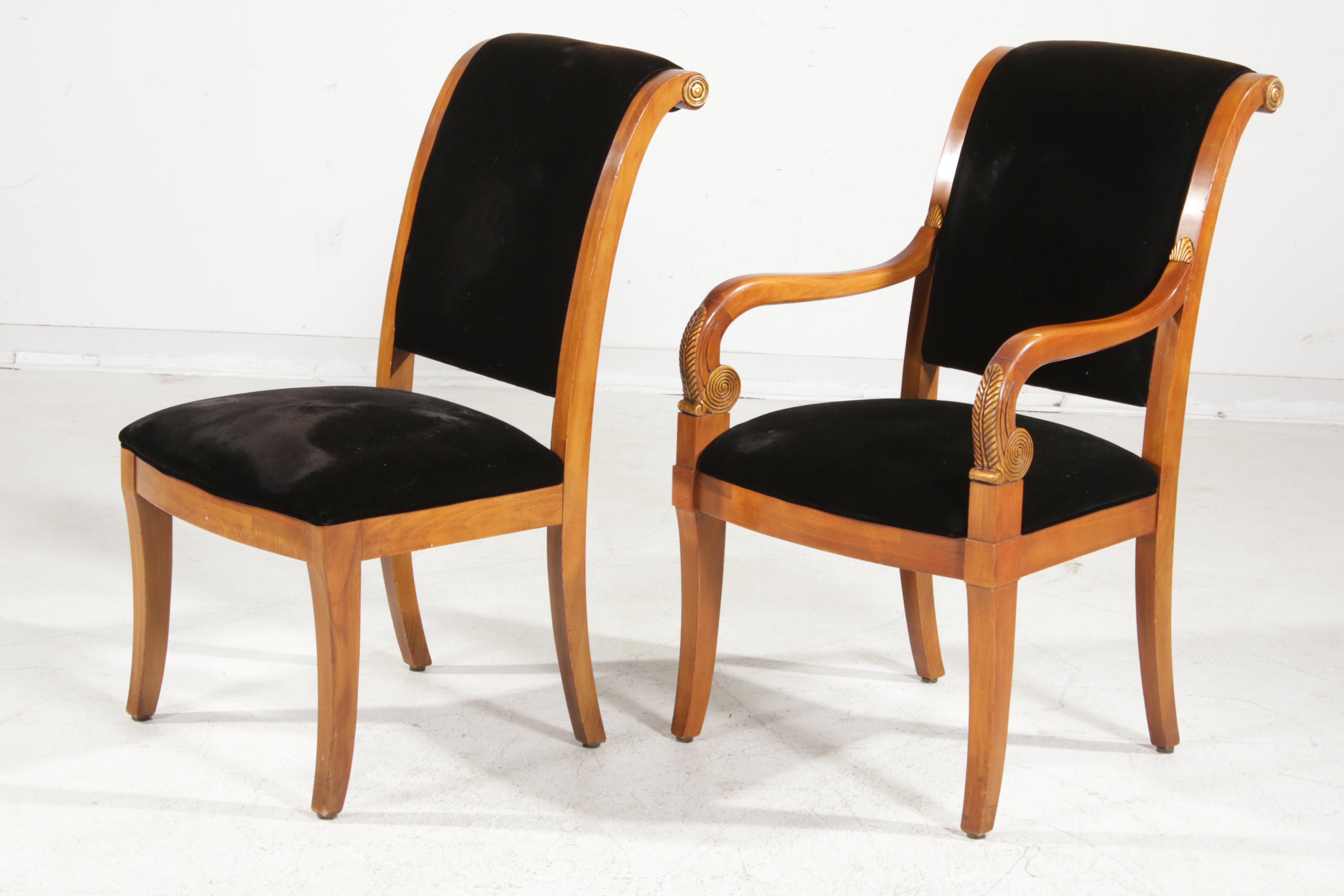 Three Henredon Empire Style Velveteen Upholstered Chairs