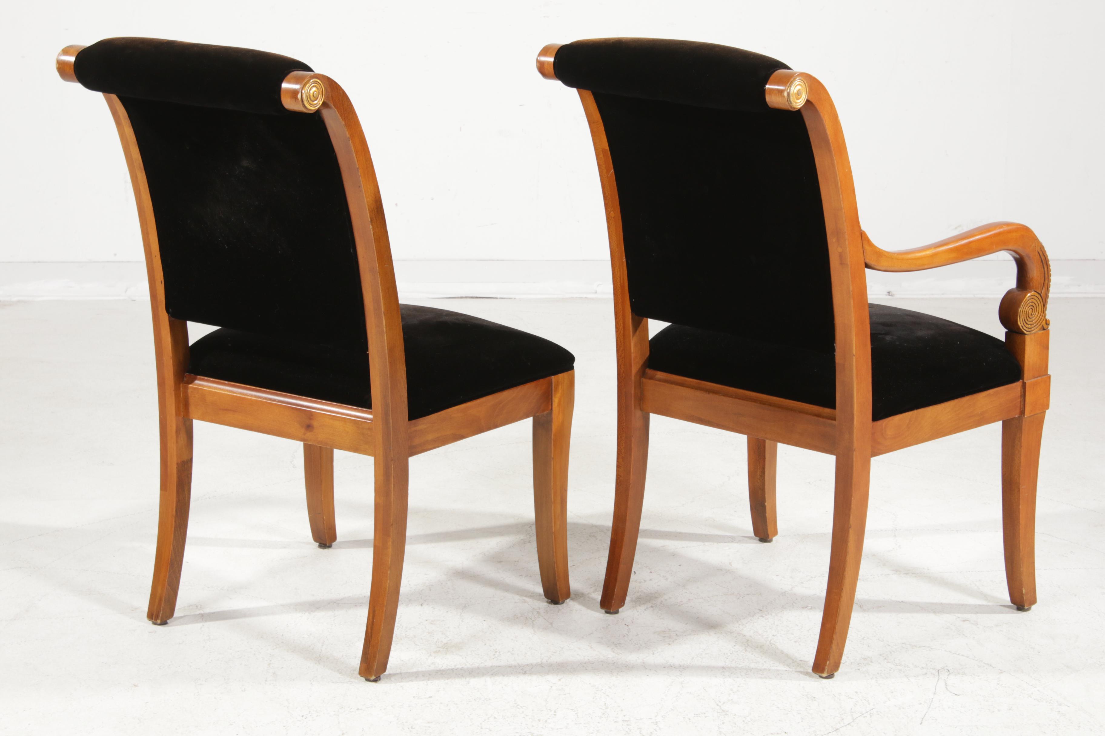 Three Henredon Empire Style Velveteen Upholstered Chairs