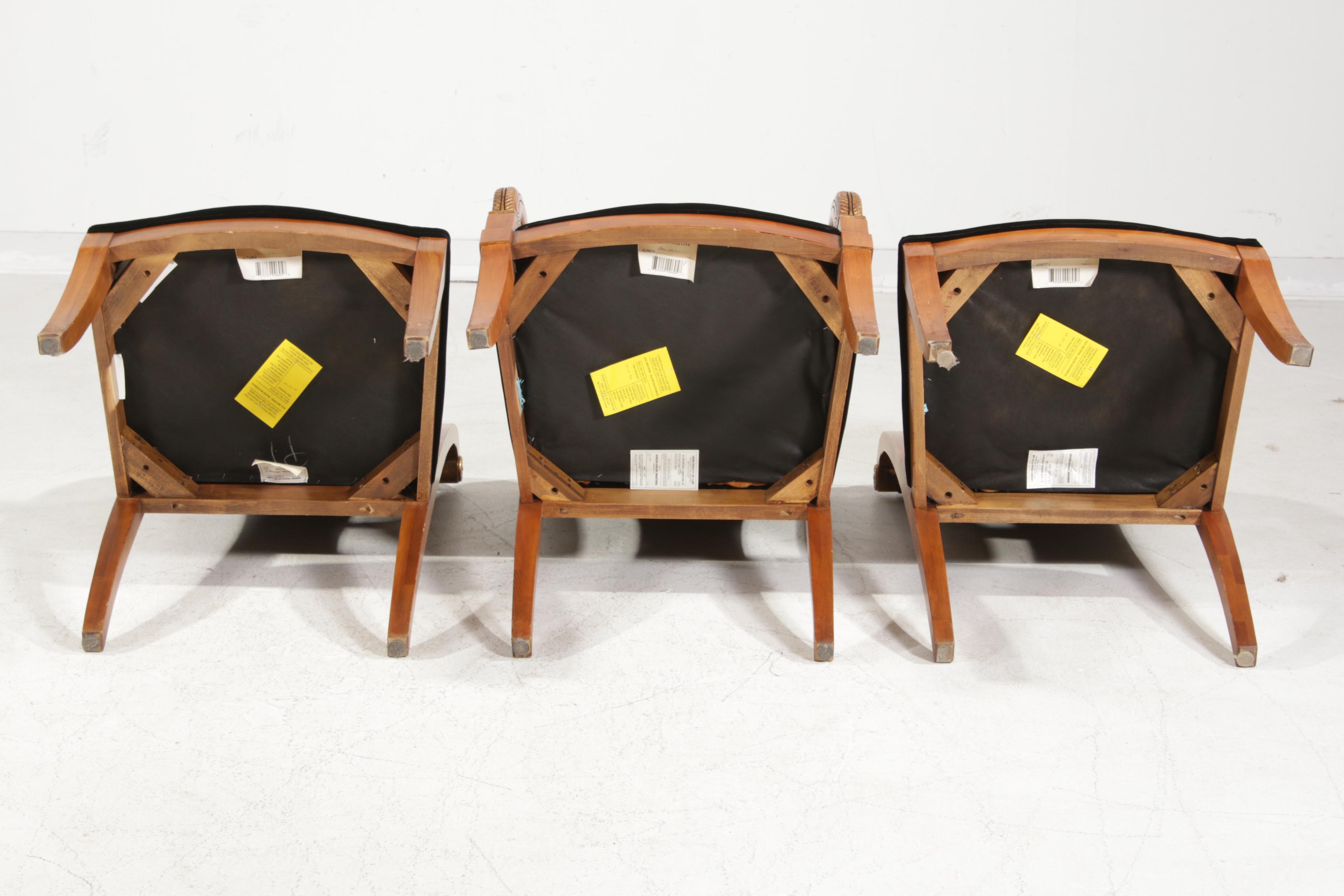 Three Henredon Empire Style Velveteen Upholstered Chairs