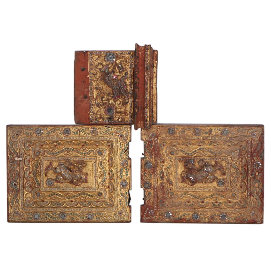 Thai Ghilen Giltwood Architectural Fragments, 20th Century