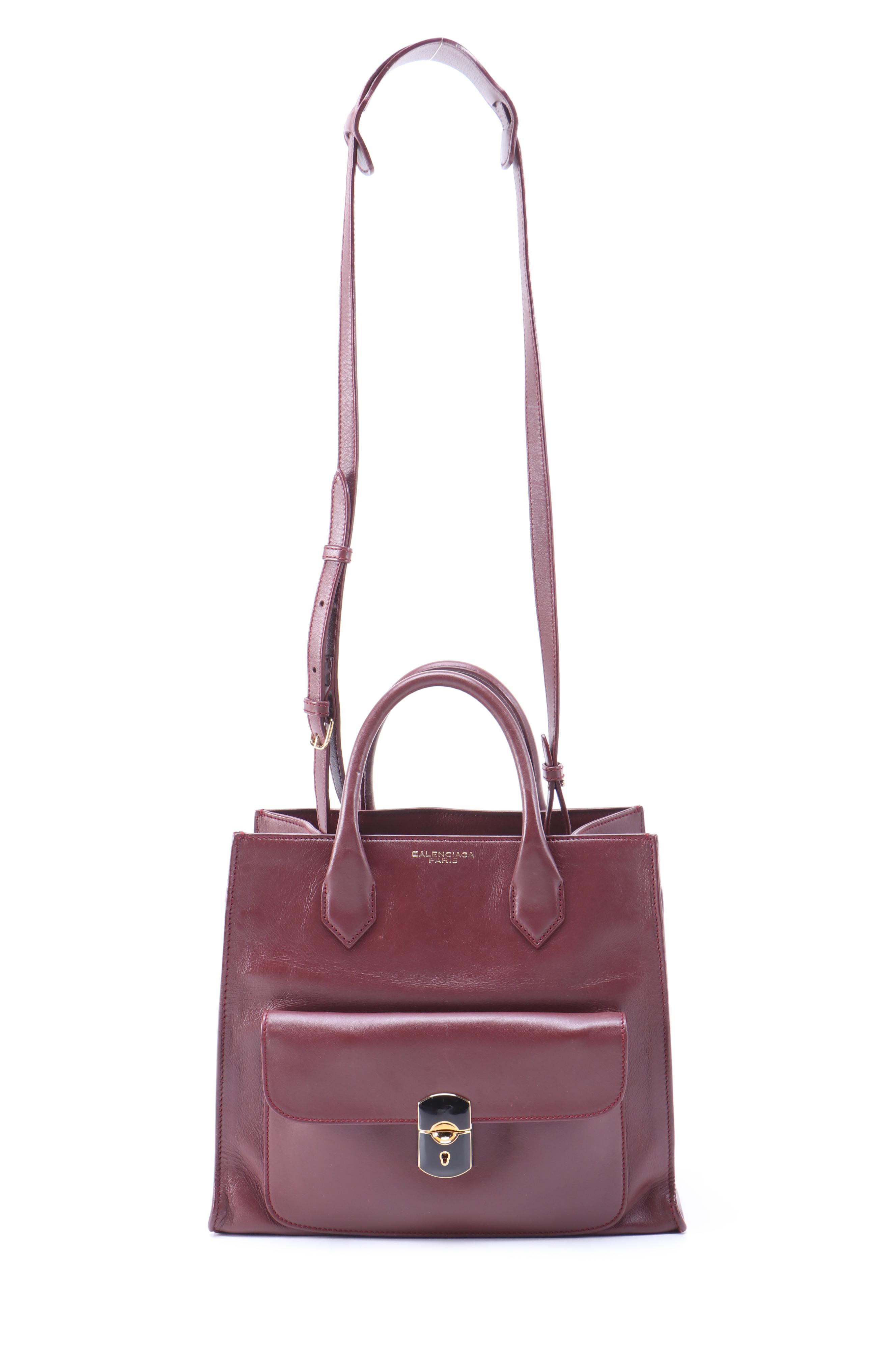 Balenciaga Padlock All Afternoon Two-Way Bag in Bordeaux Leather