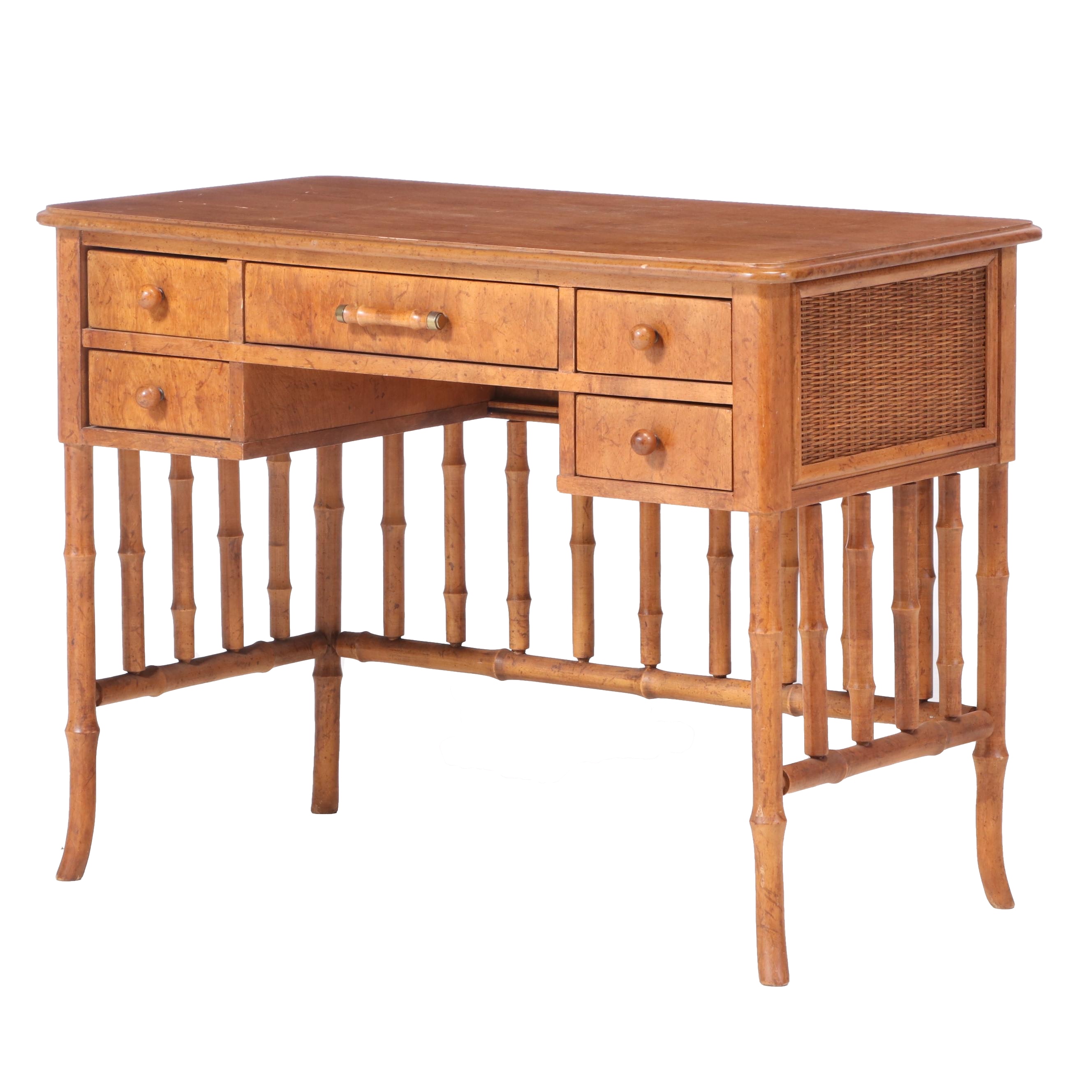 American of Martinsville Faux-Bamboo and Wicker Desk, Mid to Late 20th Century