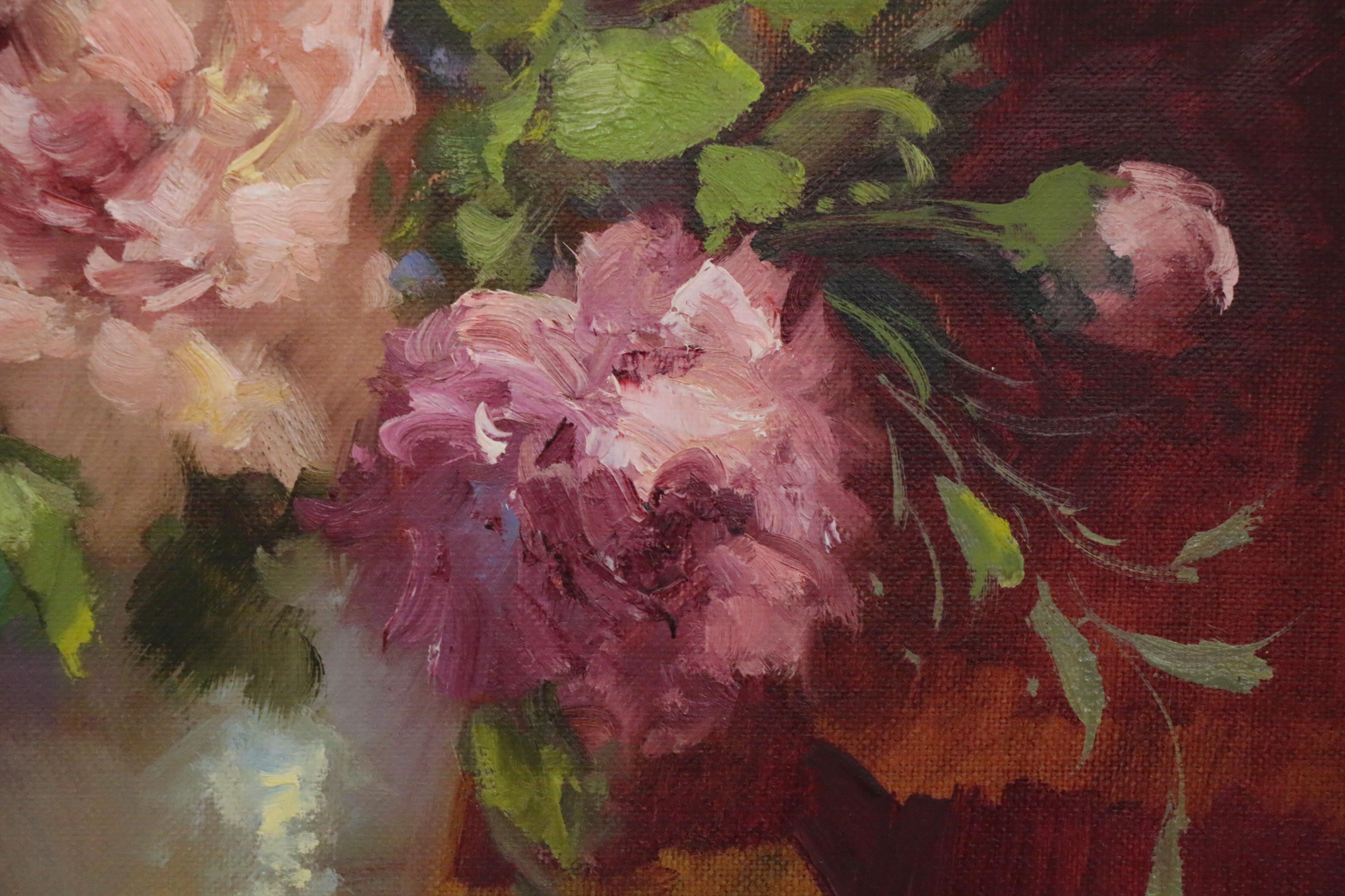 Hedi Moran Still Life Oil Painting "Pink Florals and Fruit"