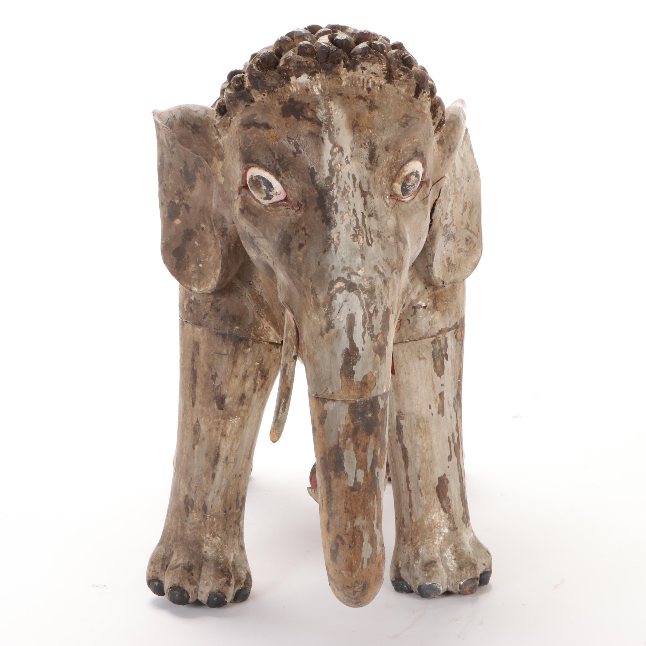 Indian Style Wooden Elephant Statue, 20th Century