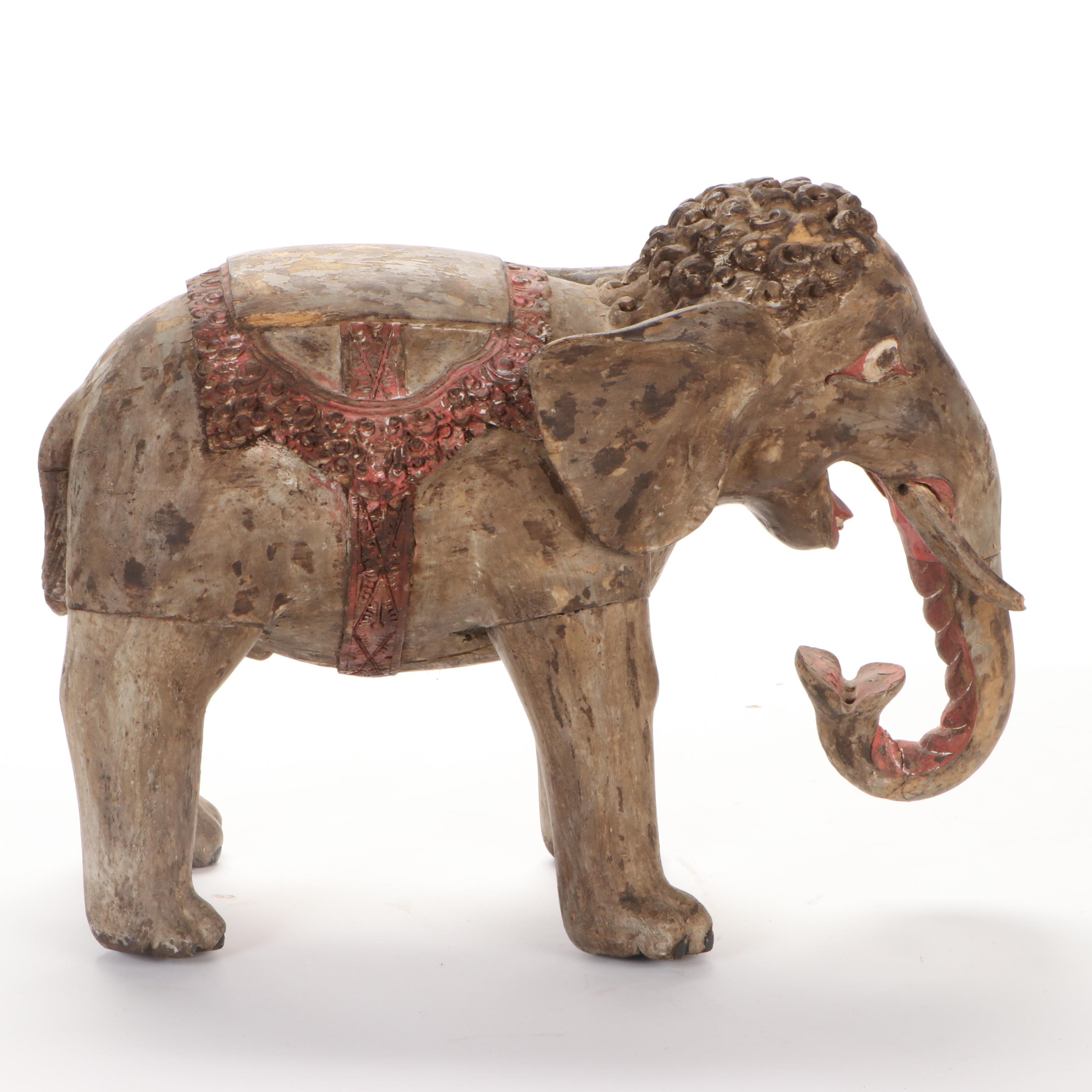 Indian Style Wooden Elephant Statue, 20th Century