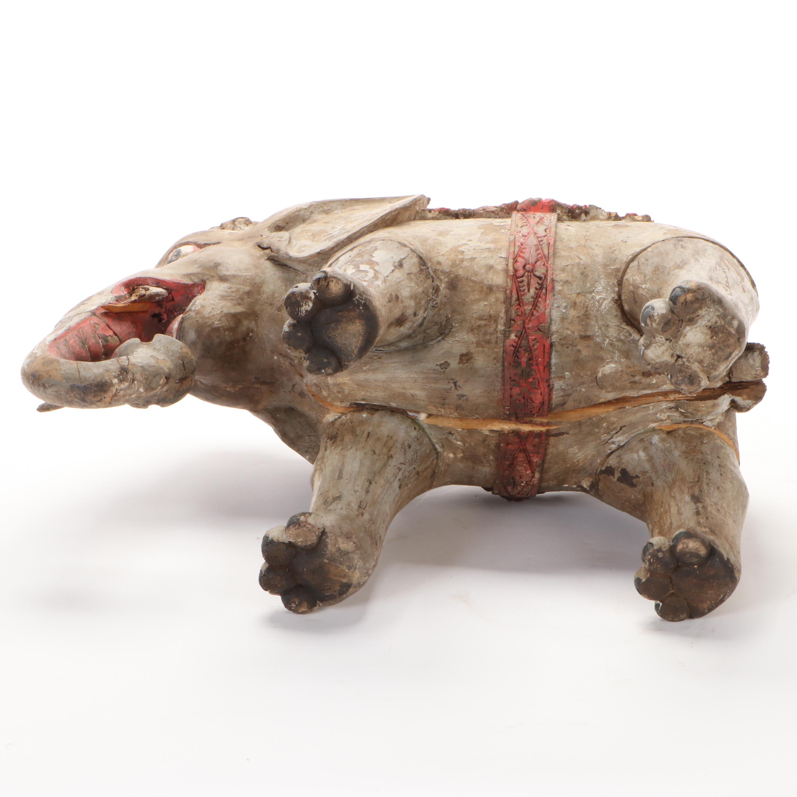 Indian Style Wooden Elephant Statue, 20th Century