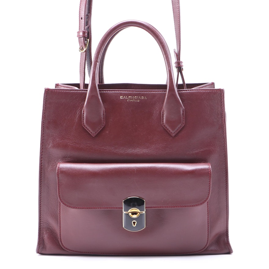 Balenciaga Padlock All Afternoon Two-Way Bag in Bordeaux Leather