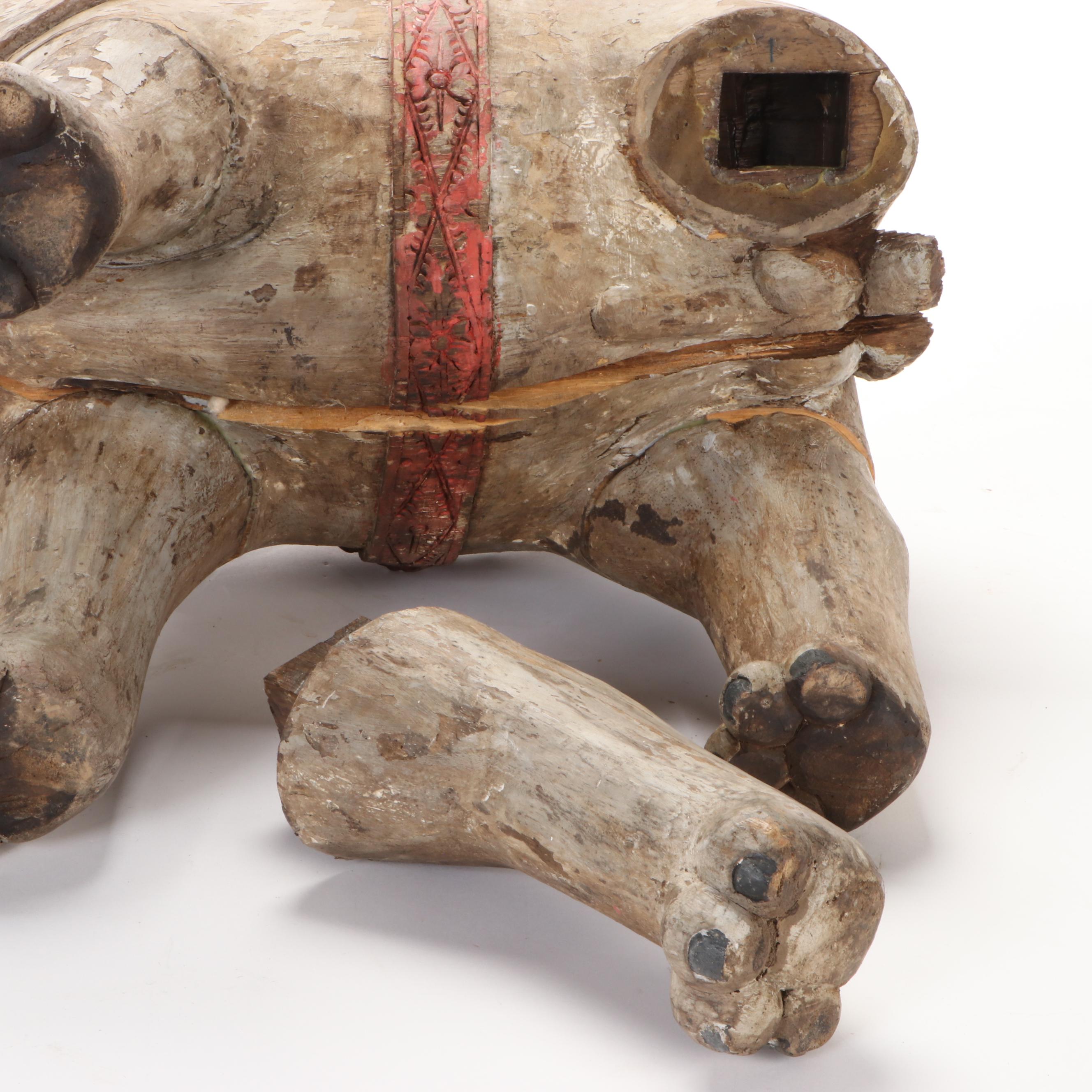 Indian Style Wooden Elephant Statue, 20th Century