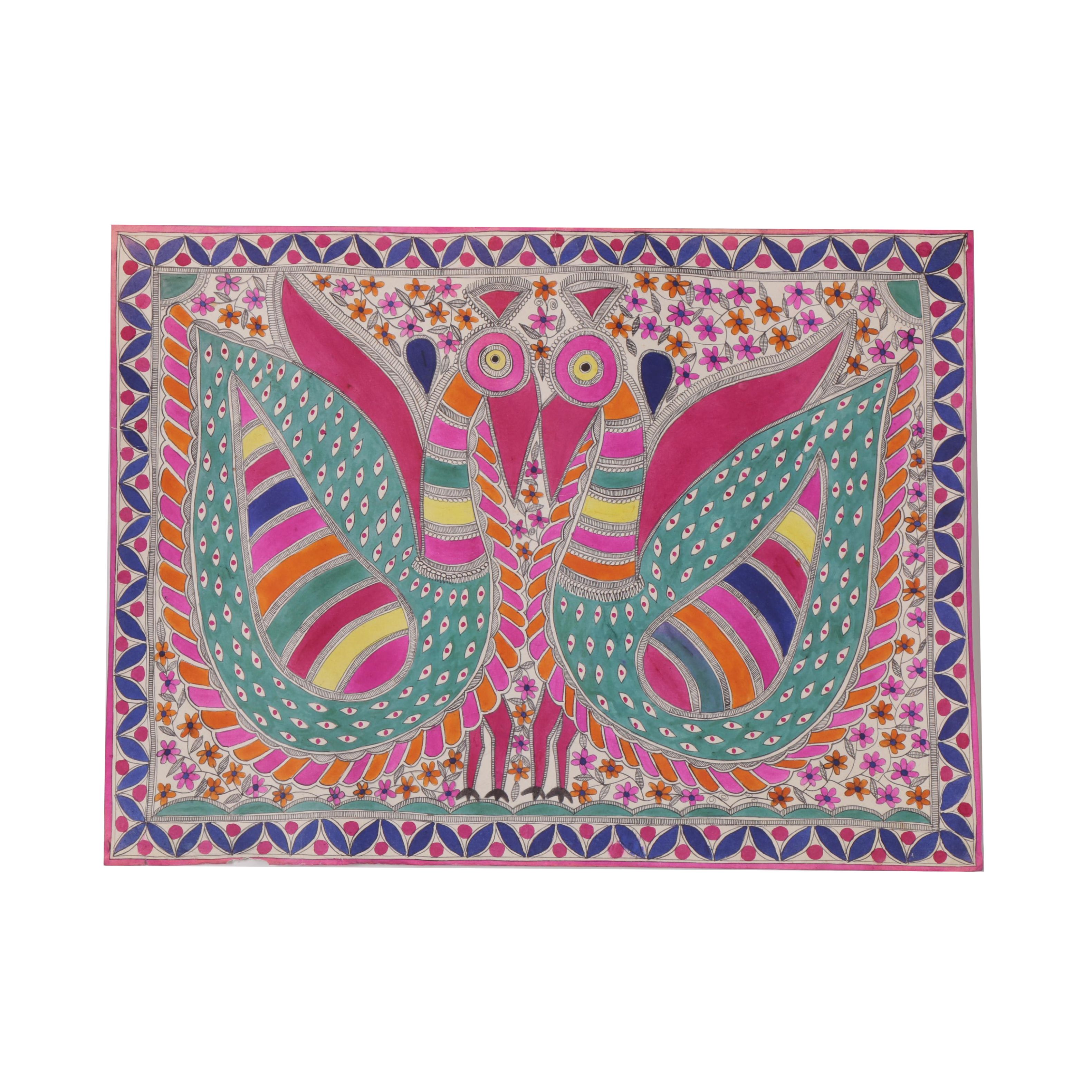 Bharni Folk Style Watercolor Madhubani Paintings, Mithila