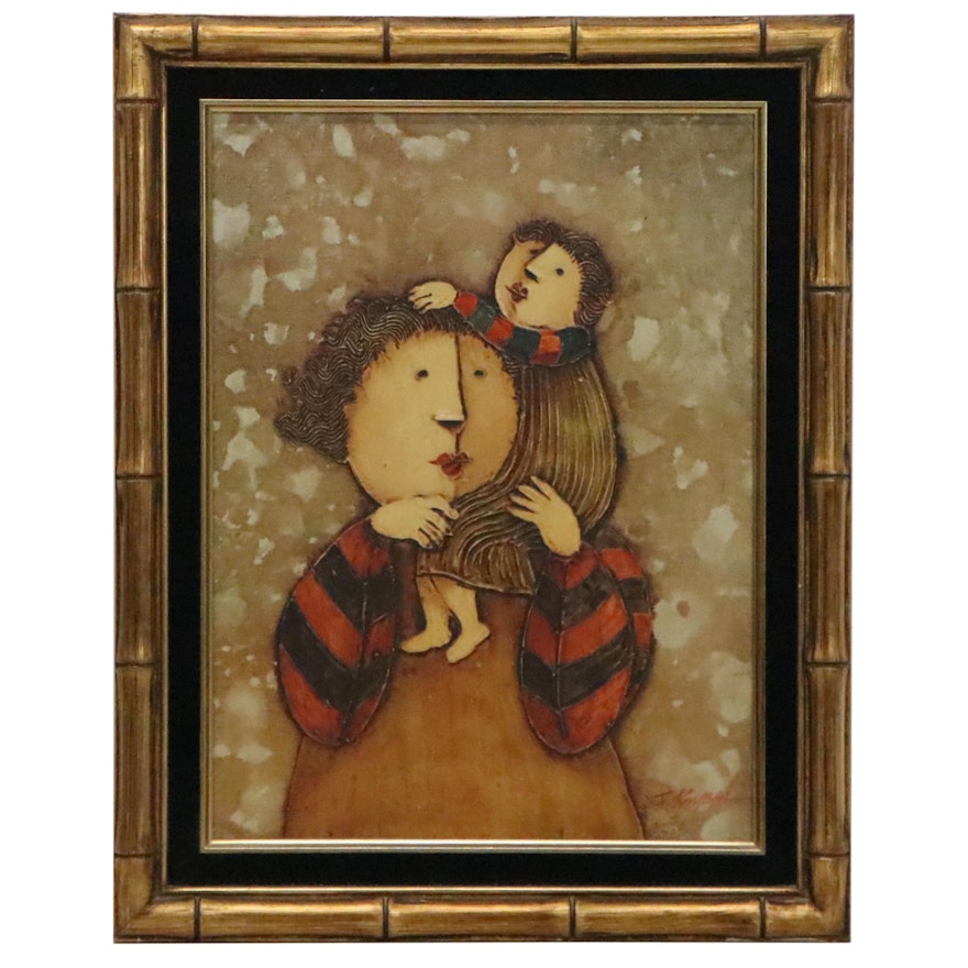 J. Roybal Oil Painting of Mother and Child, Late 20th Century